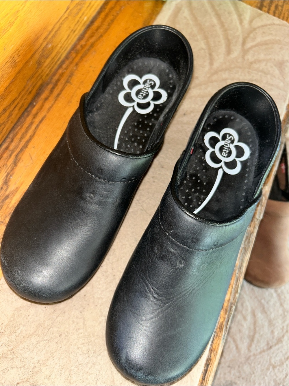 Sanita Black Leather Slip-On Clogs brand new without original box